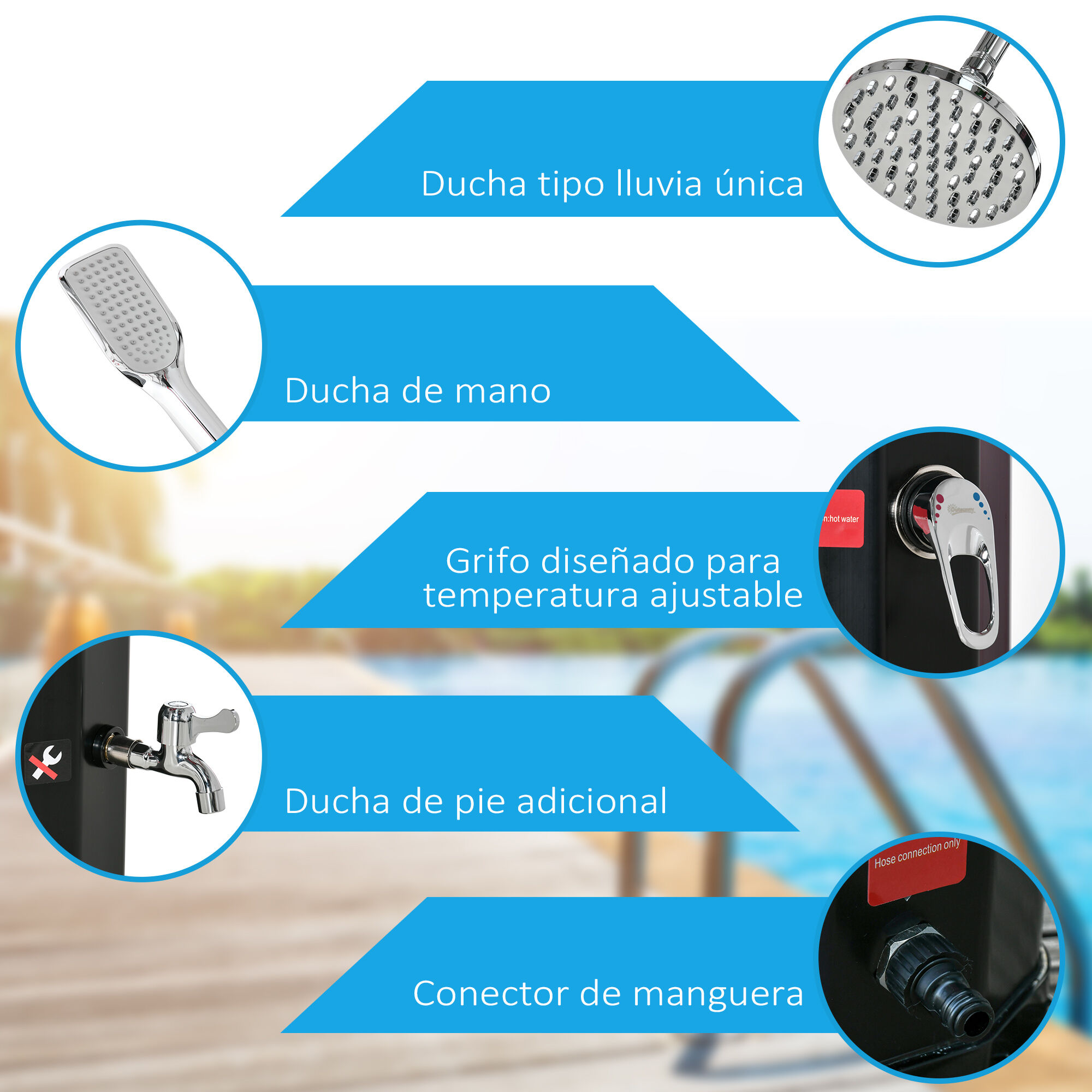 Outsunny Ducha Solar Exterior Negro thumbnail