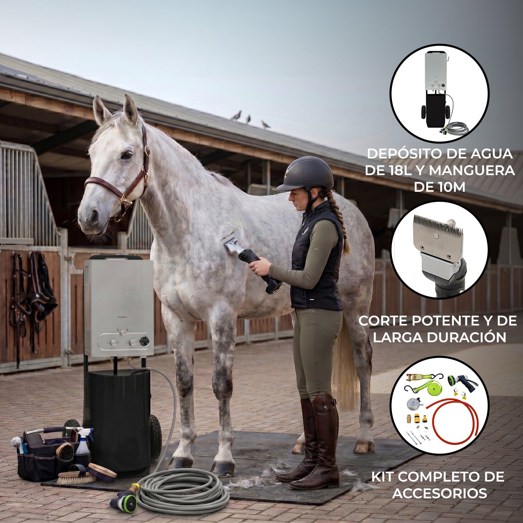 Ducha Port&aacute;til para Caballos con Esquiladora Inal&aacute;mbrica 12V Negra, , large Imagen numero 2