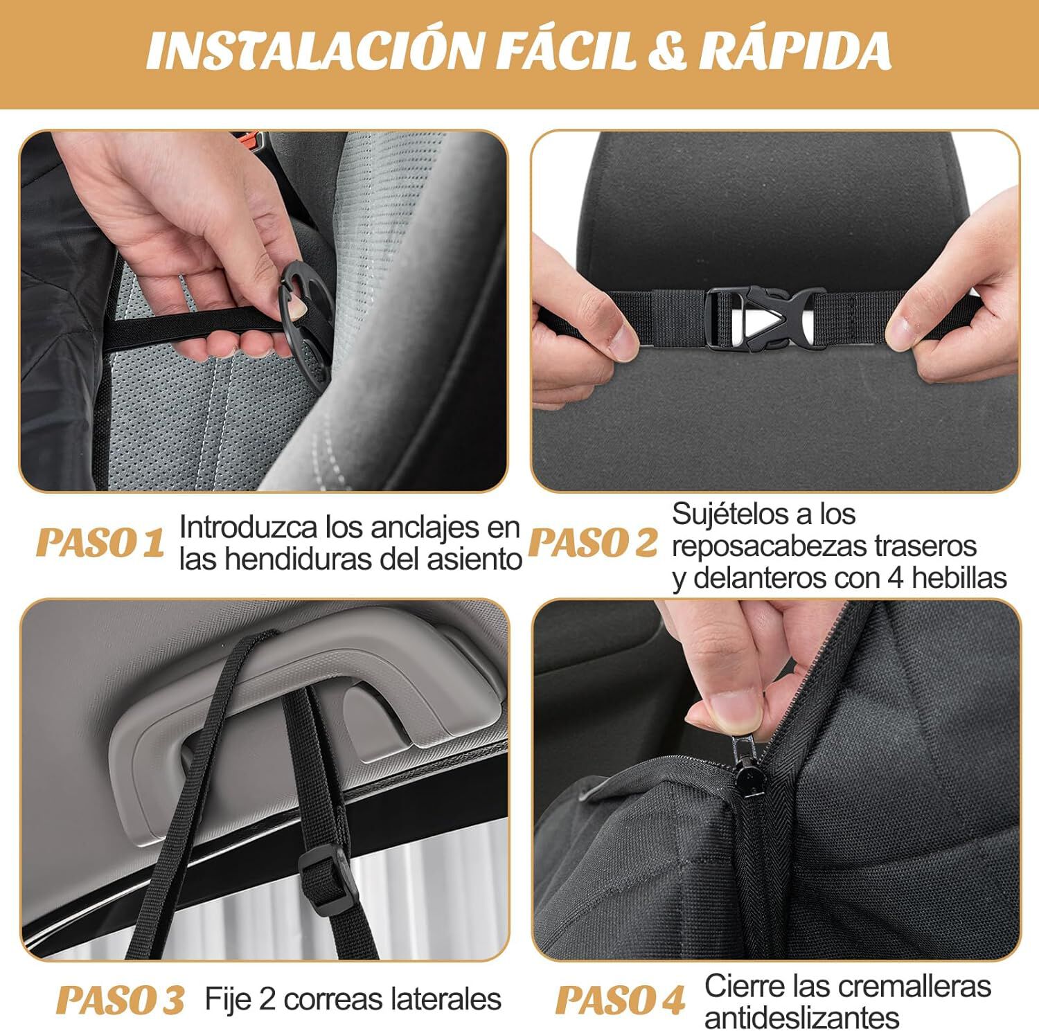COSTWAY Cubierta de Asiento de Coche para Perros Peque&ntilde;os y Medianos, Cubierta para Asiento Trasero con Ventana de Malla, Cintur&oacute;n/Almohadilla, Funda de Asiento para Coche (135 x 46 x 55 cm), , large Imagen numero 5