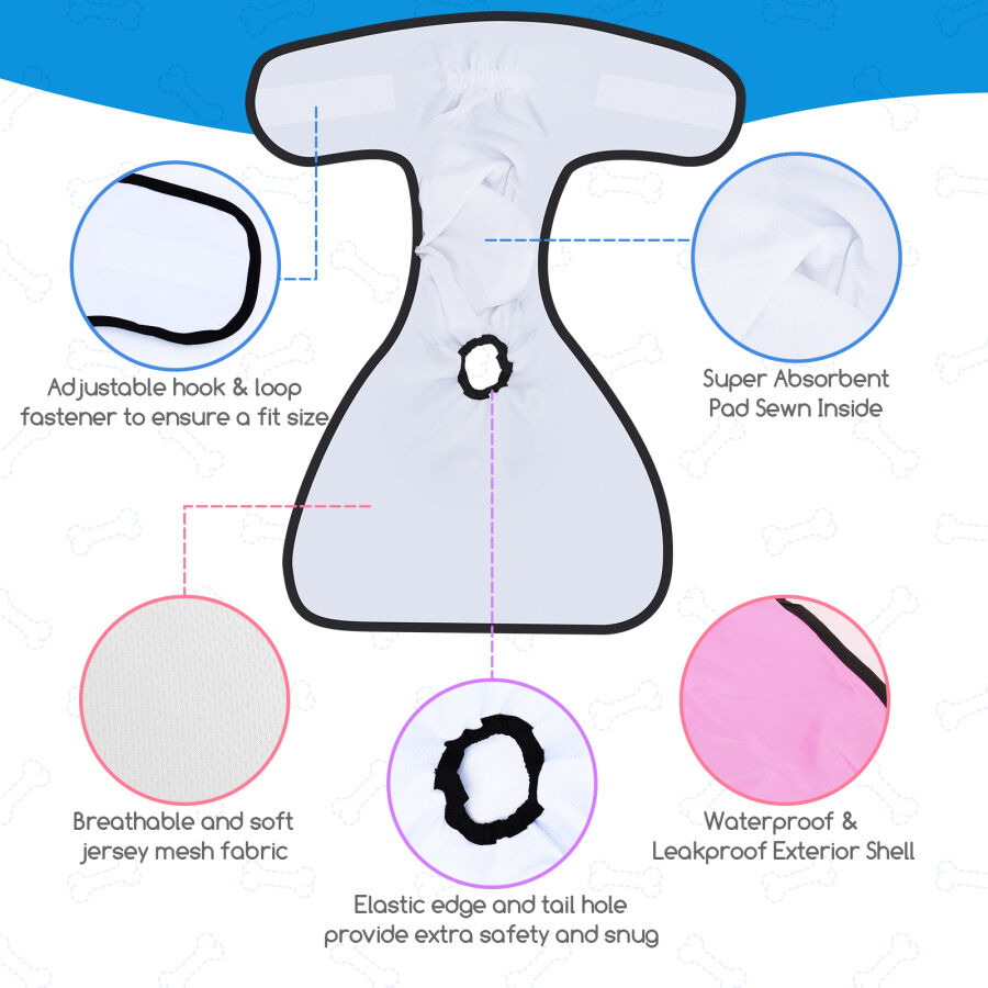 Nobleza 3X Pa&ntilde;ales Lavables para Perros, Bragas Higi&eacute;nica para Perras en Celo, Reutilizable Mascotas Sanitarios Pa&ntilde;al para Perros Hembras (M Cintura 35-45cm, 3 Packs, Azul, Rosa y Violeta), , large Imagen numero 2