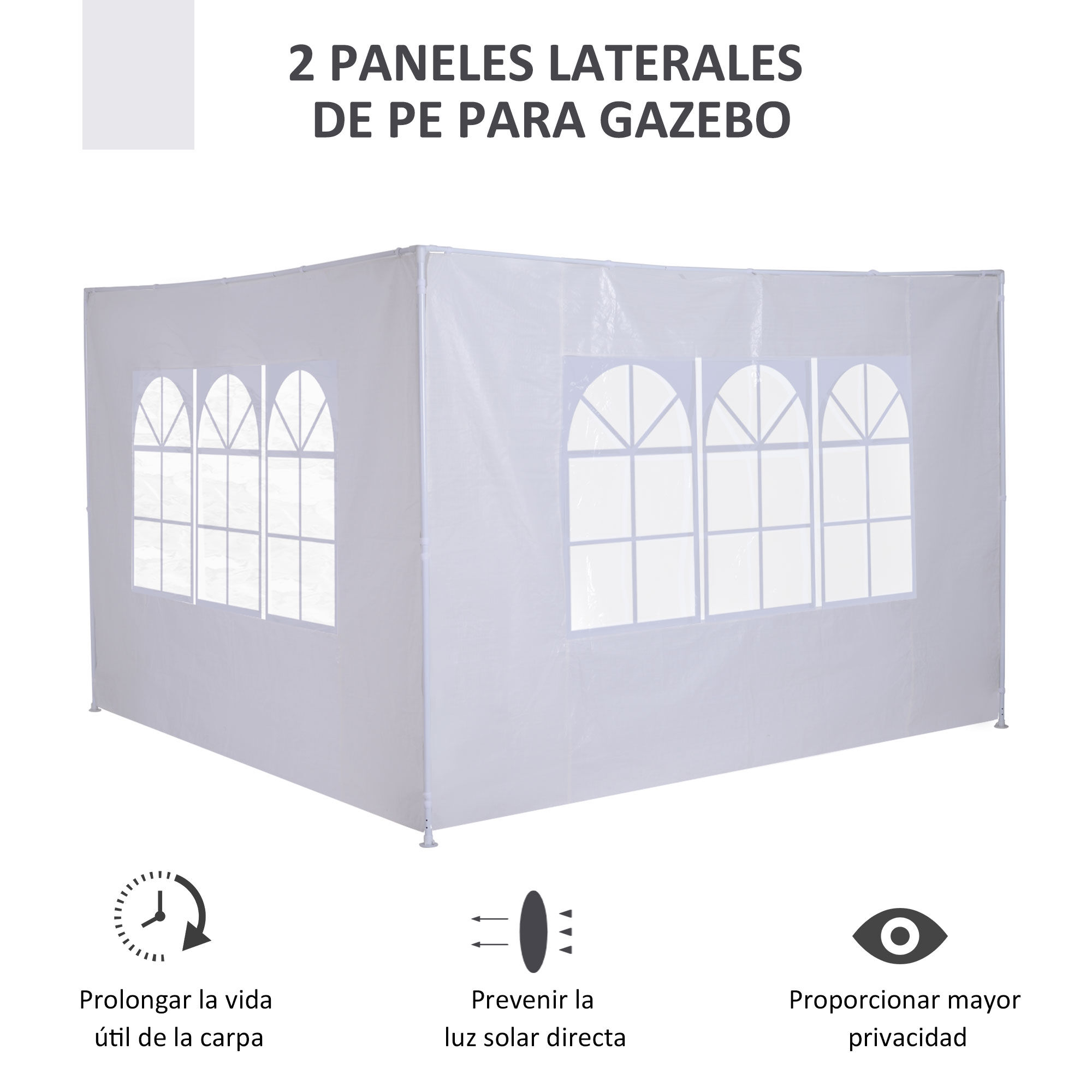 Outsunny 2 Paredes Parte Laterales para Carpa 3x3m 3x6m Lado Parasol de Gazebo Impermeable con Ventanas Medidas 293x193cm Blanco, , large Imagen numero 4
