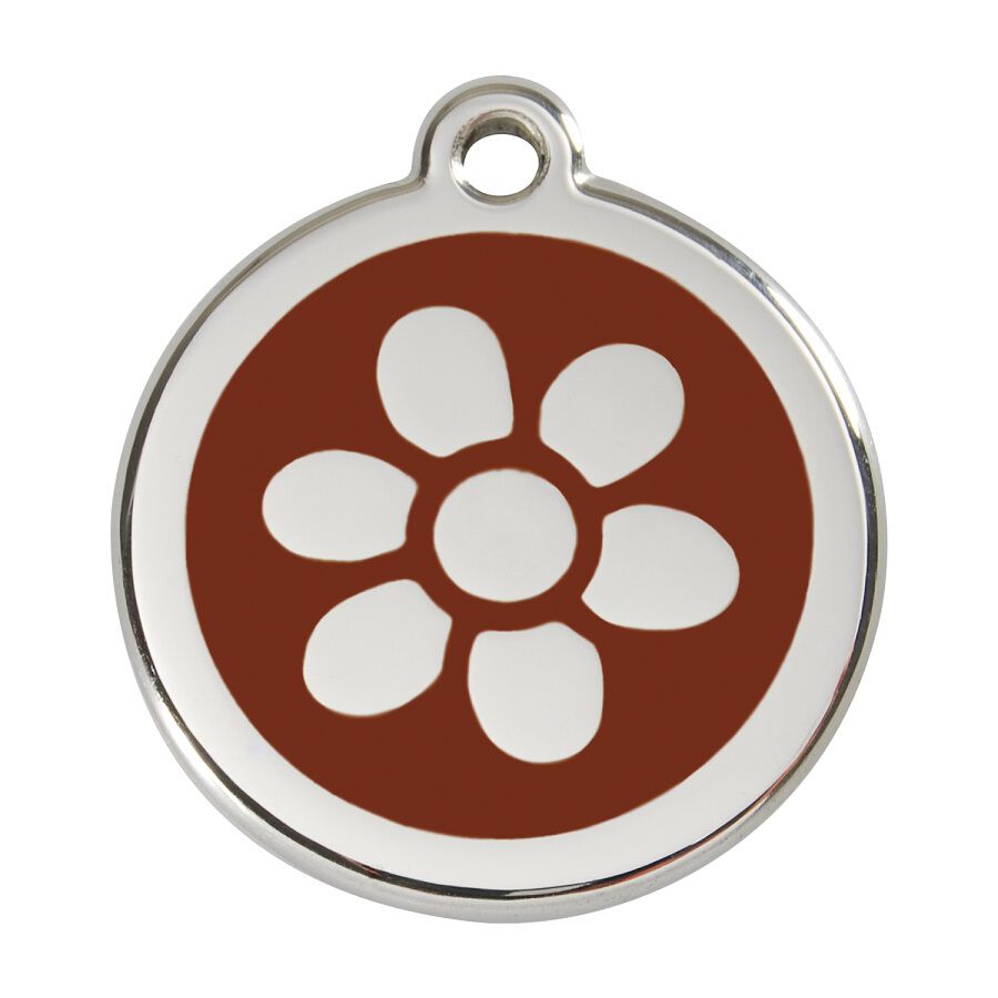 Red Dingo Placa identificativa Acero Inoxidable Esmalte Flor Marron para perros