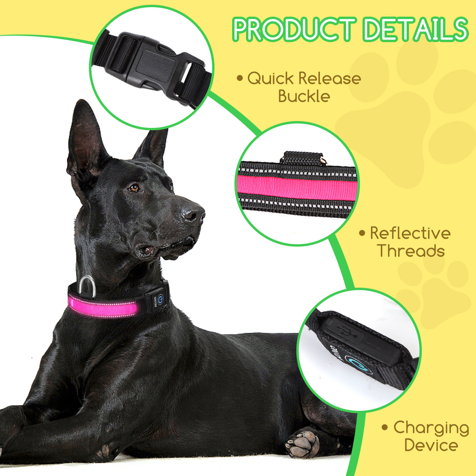 Nobleza - 2Pack Collares LED para perros, Collar Luminoso Perro de Mascota 3 Modos Collar Perro Luz con Recargable y Impermeable, Ajustable Collares LED para Peque&ntilde;os Medianos Perros, , large Imagen numero 5