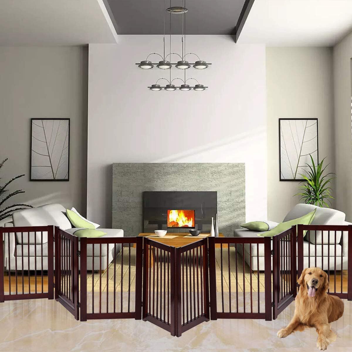 COSTWAY Barrera de Puerta de Seguridad Rejilla para Perros Mascotas Puerta Escalera Protecci&oacute;n Plegable de Madera (203 x 76 x 1,8cm), , large Imagen numero 3