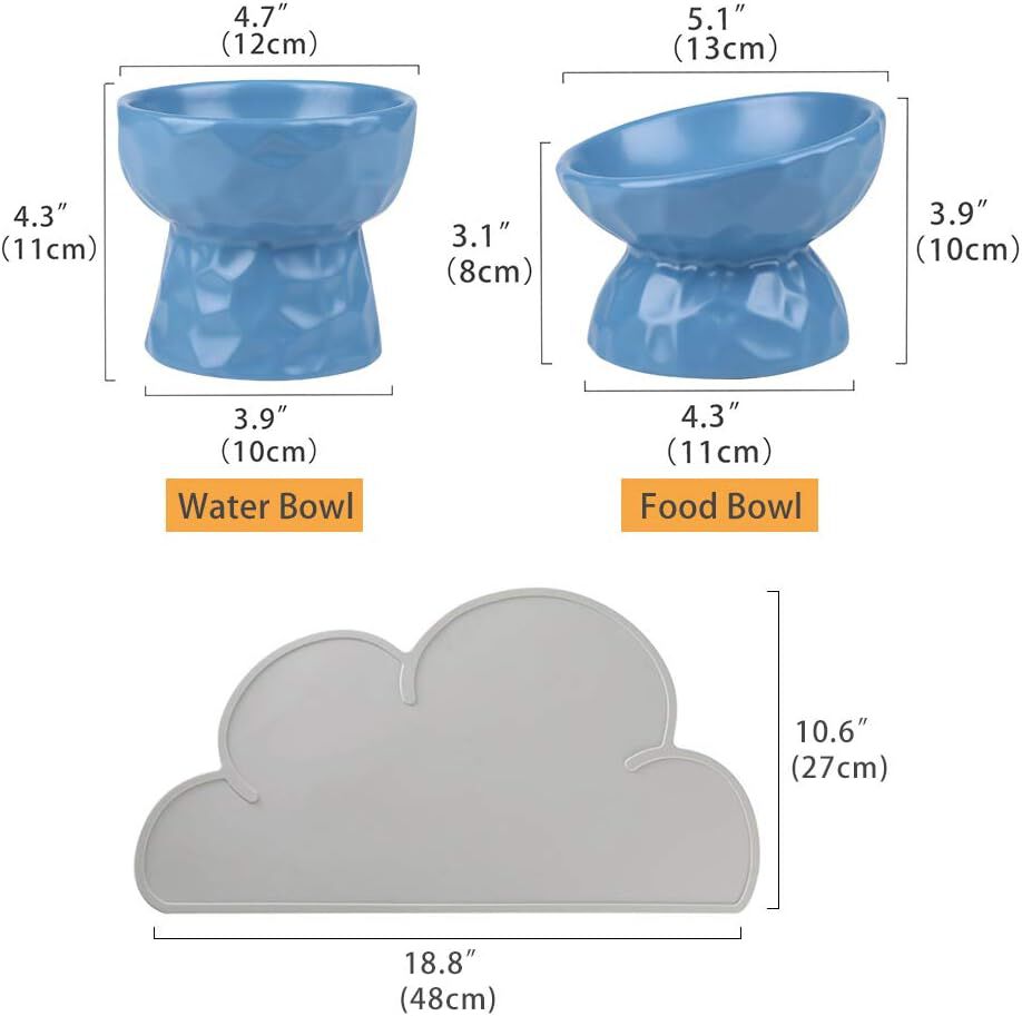 Juego de Cuencos Elevados de Cer&aacute;mica con Base Antideslizante &ndash; Para Gatos y Perros Peque&ntilde;os (Azul), , large Imagen numero 2