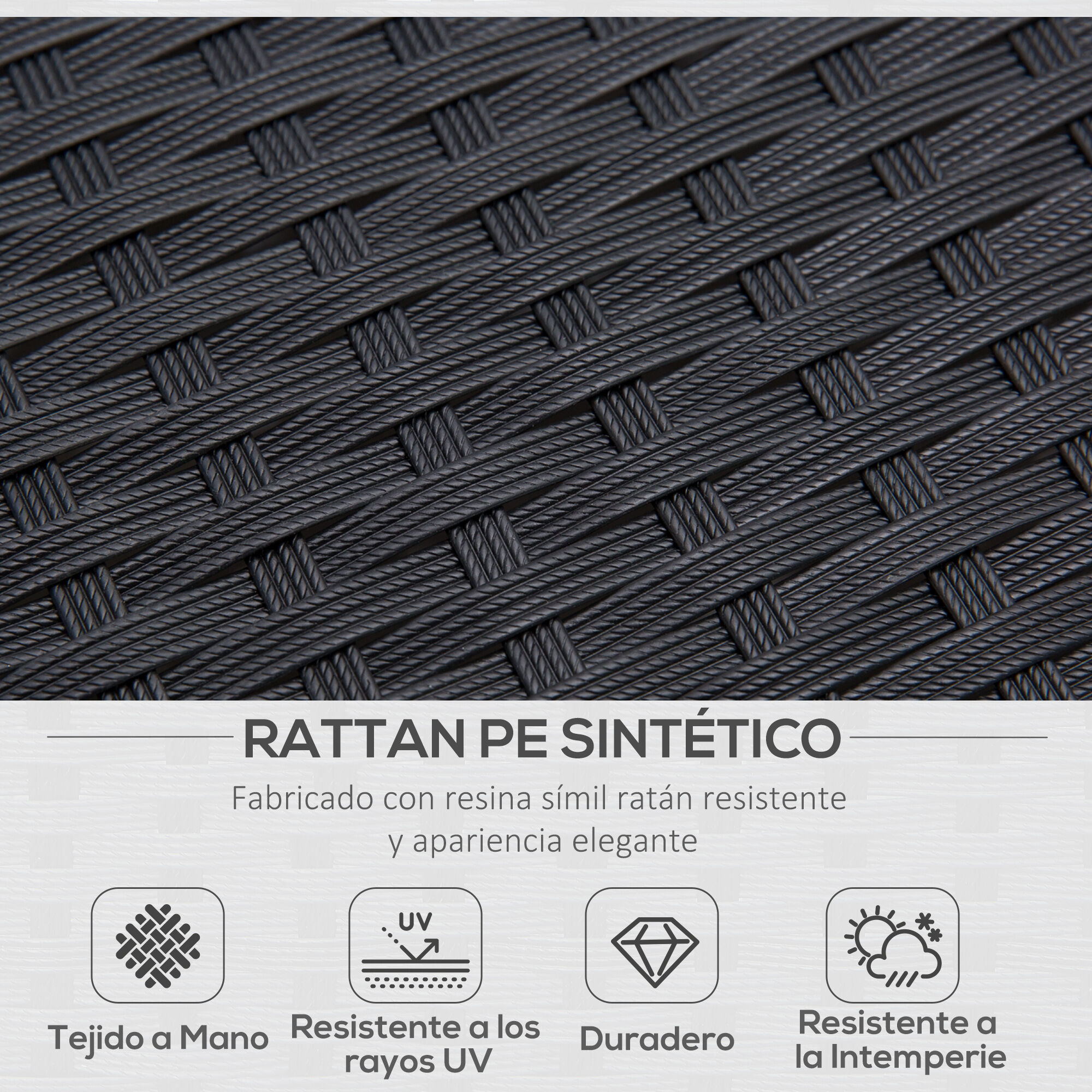 Outsunny Conjunto Muebles de Rat&aacute;n PE de 4 Piezas con Cojines 2 Sillones 1 Sof&aacute; Doble y Mesa de Centro para Jard&iacute;n Terraza Patio Negro y Gris, , large Imagen numero 5