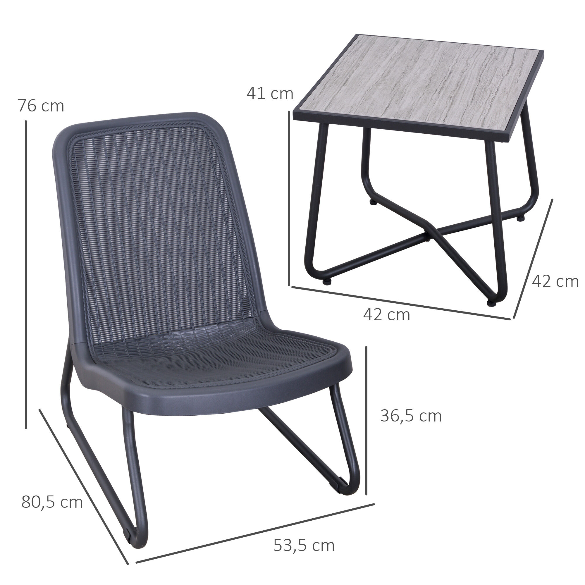 Outsunny Conjunto de Muebles de Jard&iacute;n 3 Piezas Juego de 2 Sillas y Mesa con Encimera de Cristal Templado Efecto M&aacute;rmol, , large Imagen numero 3