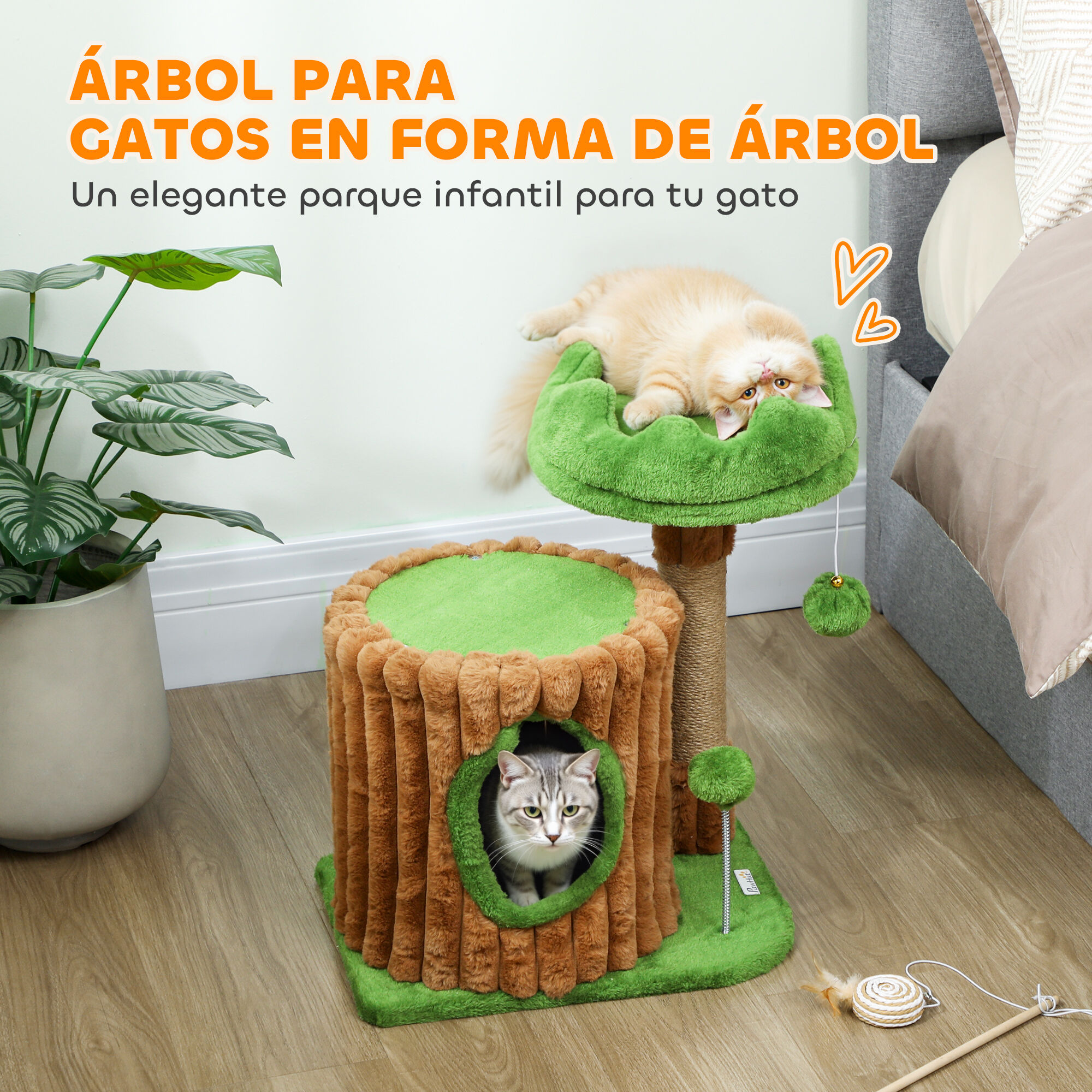 PawHut Árbol para Gatos Marrón y Verde thumbnail