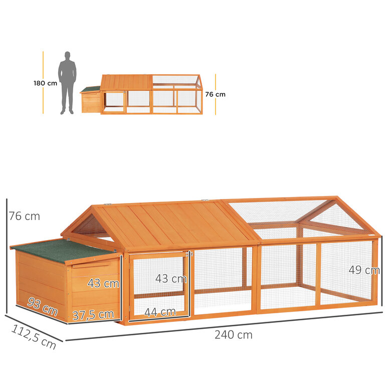 PawHut Gallinero de Madera Gallinero Grande de Exterior de 2 Pisos para 4-8 Gallinas con Techo Abatible Corral Puertas con Cerradura y Nido 240x112,5x76 cm Natural, , large image number null
