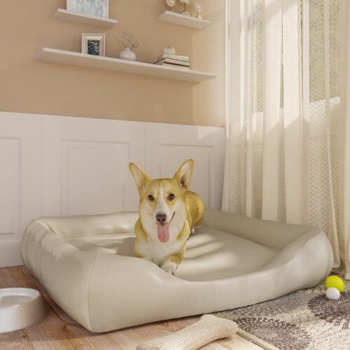 Vidaxl sof&aacute; acolchado de cuero beige para mascotas, , large Imagen numero 2