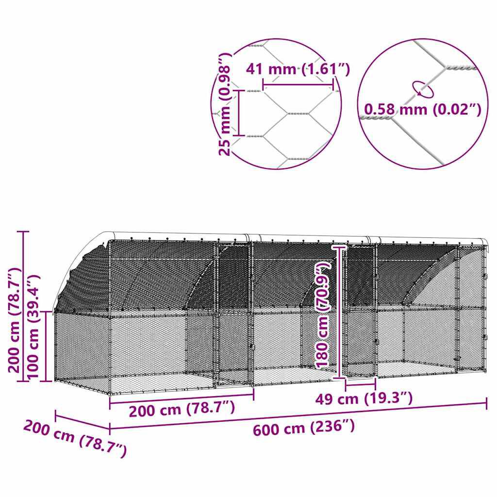 vidaXL Jaula para pollos Plateado 400 x 200 x 198.5 cm thumbnail