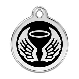 Red Dingo Placa identificativa Acero Inoxidable Esmalte Alas Angel Negro para perros