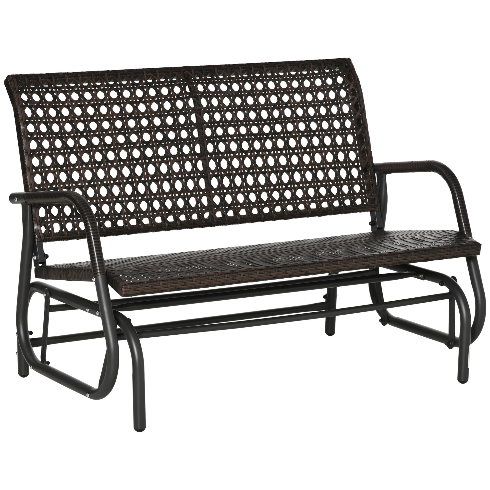 Outsunny Mecedora de Rat&aacute;n de 2 Plazas Banco Balanc&iacute;n de Jard&iacute;n con Balanceo Ergon&oacute;mico y Marco de Metal para Terraza Balc&oacute;n Exterior Patio Hotel Carga 220 kg 120x70x84 cm Marr&oacute;n, , large Imagen numero 1