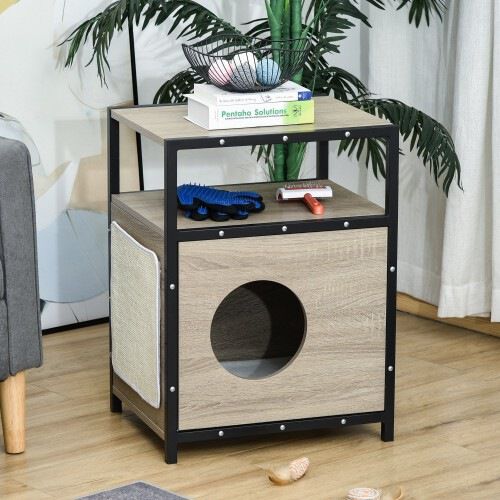 Casa para gatos de madera Pawhut color Roble, , large Imagen numero 4