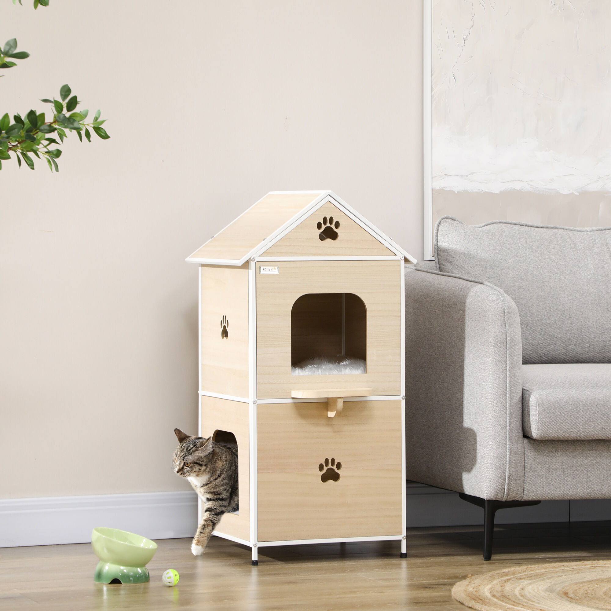 PawHut Casa para Gatos Madera Natural, , large Imagen numero 2