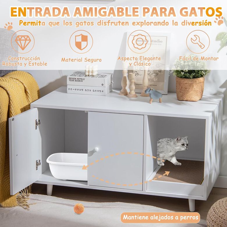 COSTWAY 3 en 1 Casa para Gatos con Rascador Extraíble y Mesa de Centro Auxiliar Blanca para gatos thumbnail