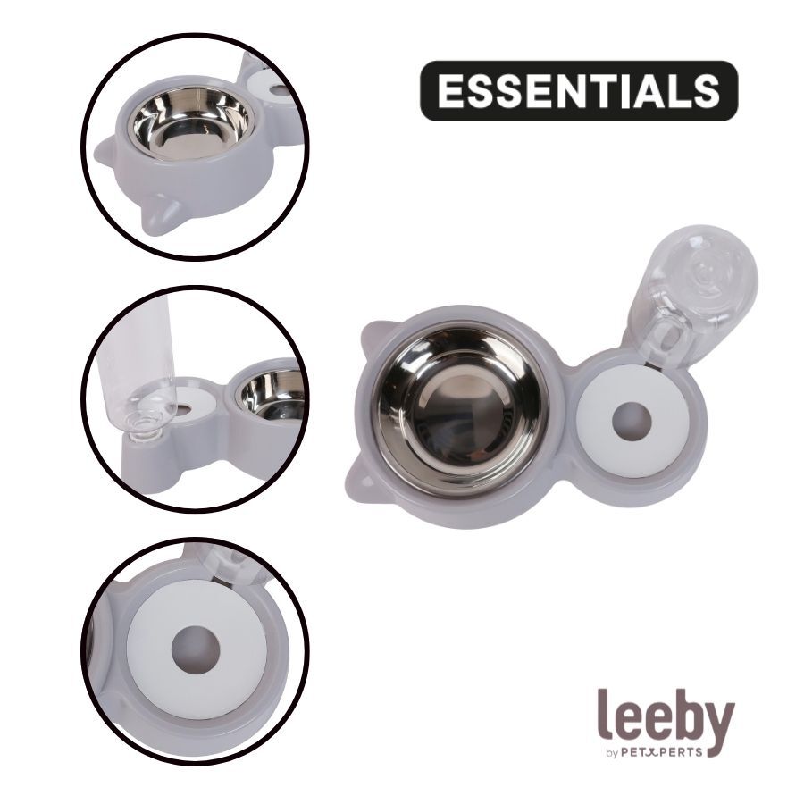 Leeby Comedero y Dispensador de Agua 2 en 1 Acero Inoxidable Gris para gatos, , large Imagen numero 3