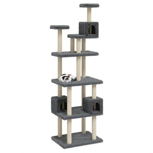 Vidaxl rascador &aacute;rbol 6 plantas con 3 casas gris oscuro para gatos, , large Imagen numero 3