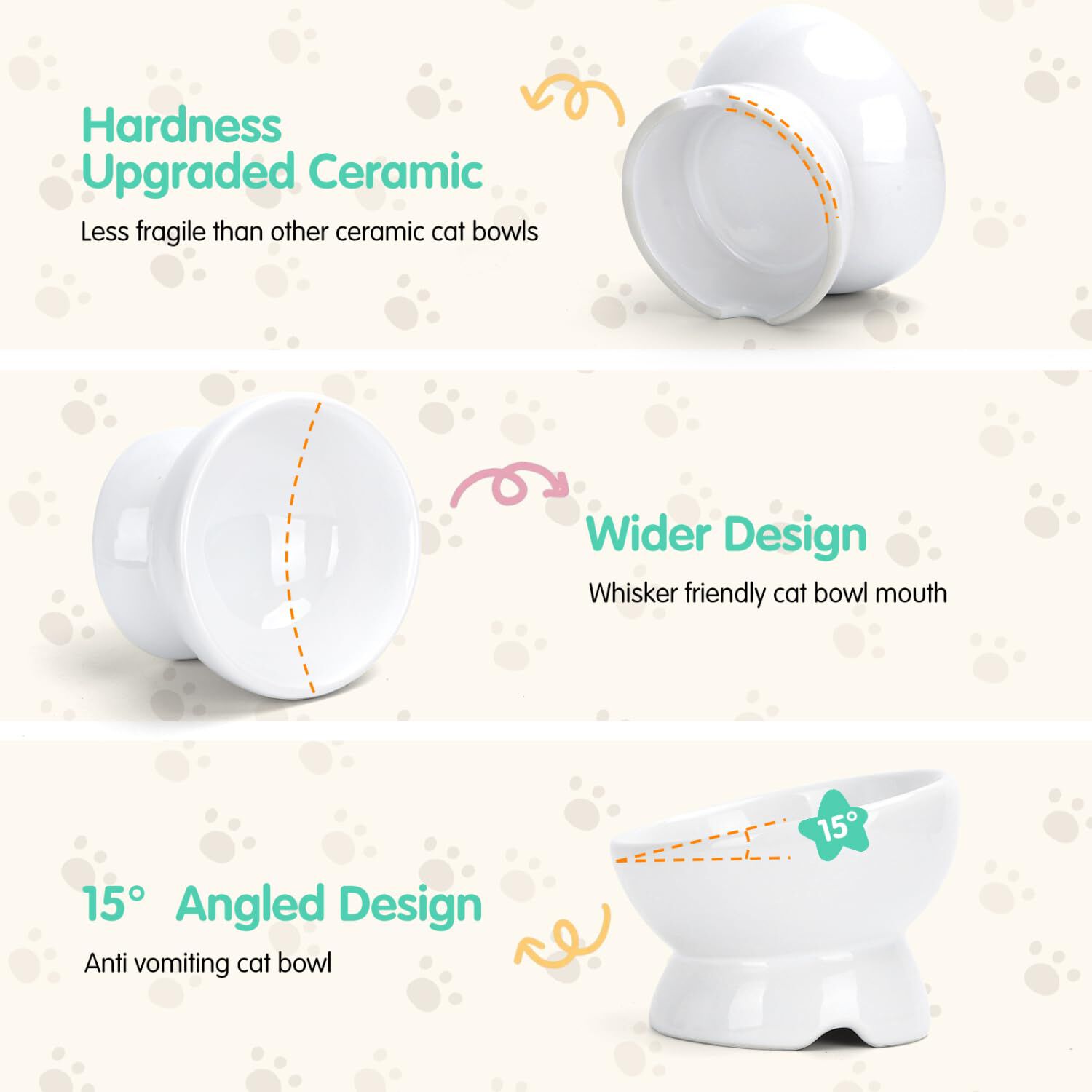 Nobleza - Comedero Cer&aacute;mica para Gatos, Comedero para Gatos Elevado con Inclinaci&oacute;n de 15&deg;, Reducir la Presi&oacute;n del Cuello y Prevenir los V&oacute;mitos, Comedero Gato para Gatos y Cachorros, Blanco, , large Imagen numero 4