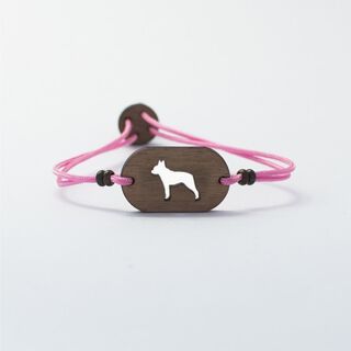 Pulsera de madera Boston Terrier/Bulldog Francés personalizable color Rosa, Pulsera de madera Boston Terrier/Bulldog Francés personalizable color Rosa