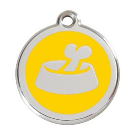 Red Dingo Placa identificativa Acero Inoxidable Esmalte Hueso en Cuenco Amarillo para perros