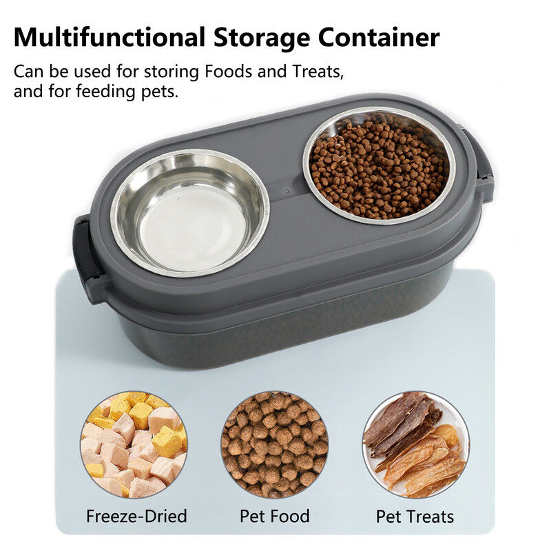 Nobleza Comedero Elevado para Perros Peque&ntilde;os y Medianos &ndash; 2 en 1 con Almacenamiento Herm&eacute;tico de 5L &ndash; Incluye 2 Cuencos de Acero Inoxidable de 400ml &ndash; Estaci&oacute;n de Alimentaci&oacute;n Antideslizante &ndash; Gris, , large Imagen numero 3