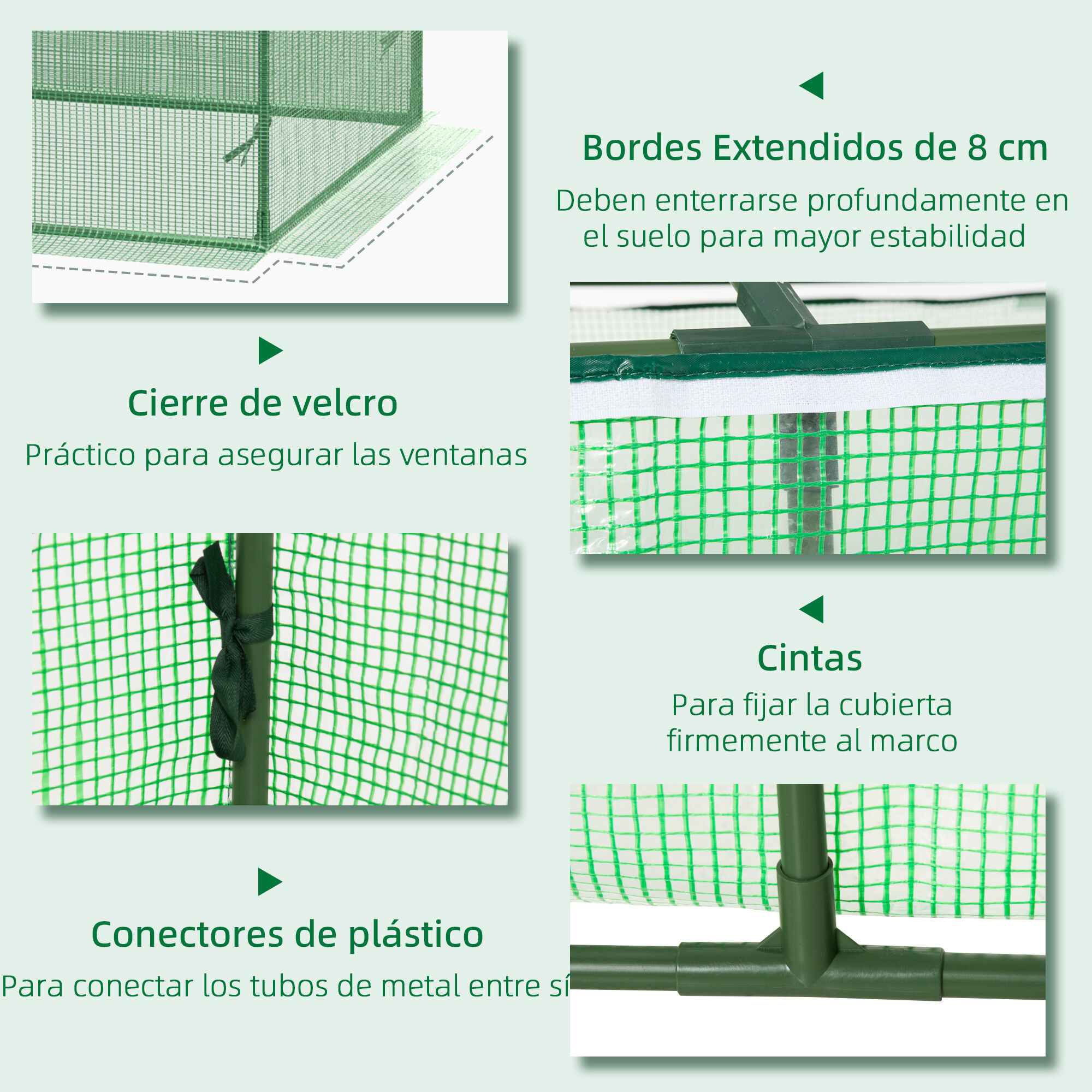 Outsunny Invernadero de Terraza 180x92x92 cm Caseta de Jard&iacute;n con 2 Ventanas Enrollables de Doble Capa y Marco de Metal Vivero Casero para Cultivo Plantas Flores Verde, , large Imagen numero 5