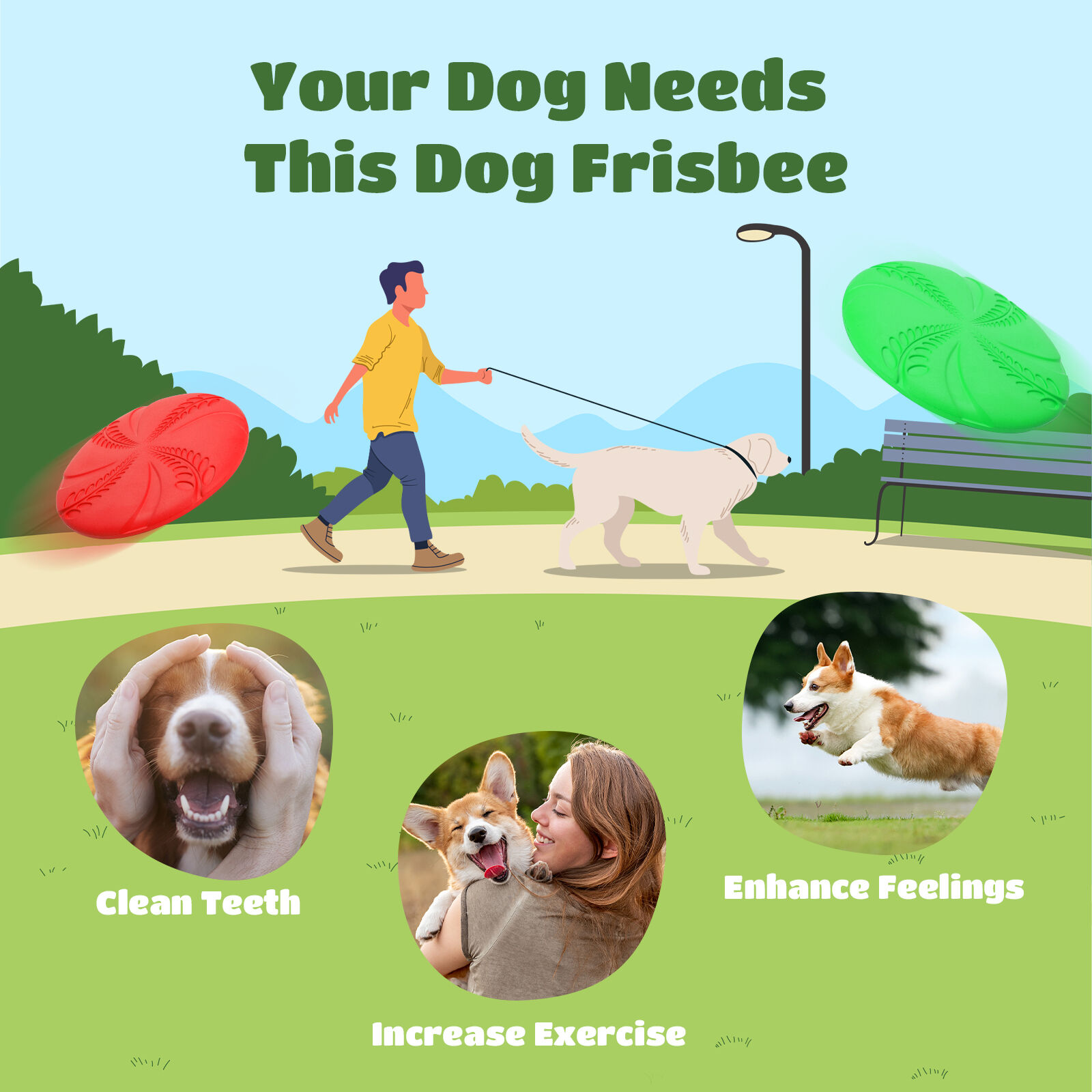 Nobleza Frisbees Verde y Rojo para perros - 2 uds. thumbnail