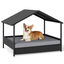 COSTWAY Caseta para Perros Exterior e Interior, Casa Perro de Rat&aacute;n Grande con Dosel, Base Elevada, Coj&iacute;n Removible, Estructura Met&aacute;lica, Cama Elevada para Mascotas, Carga 60 kg, 98x69x74cm, Gris, , large indicador imagen numero 1