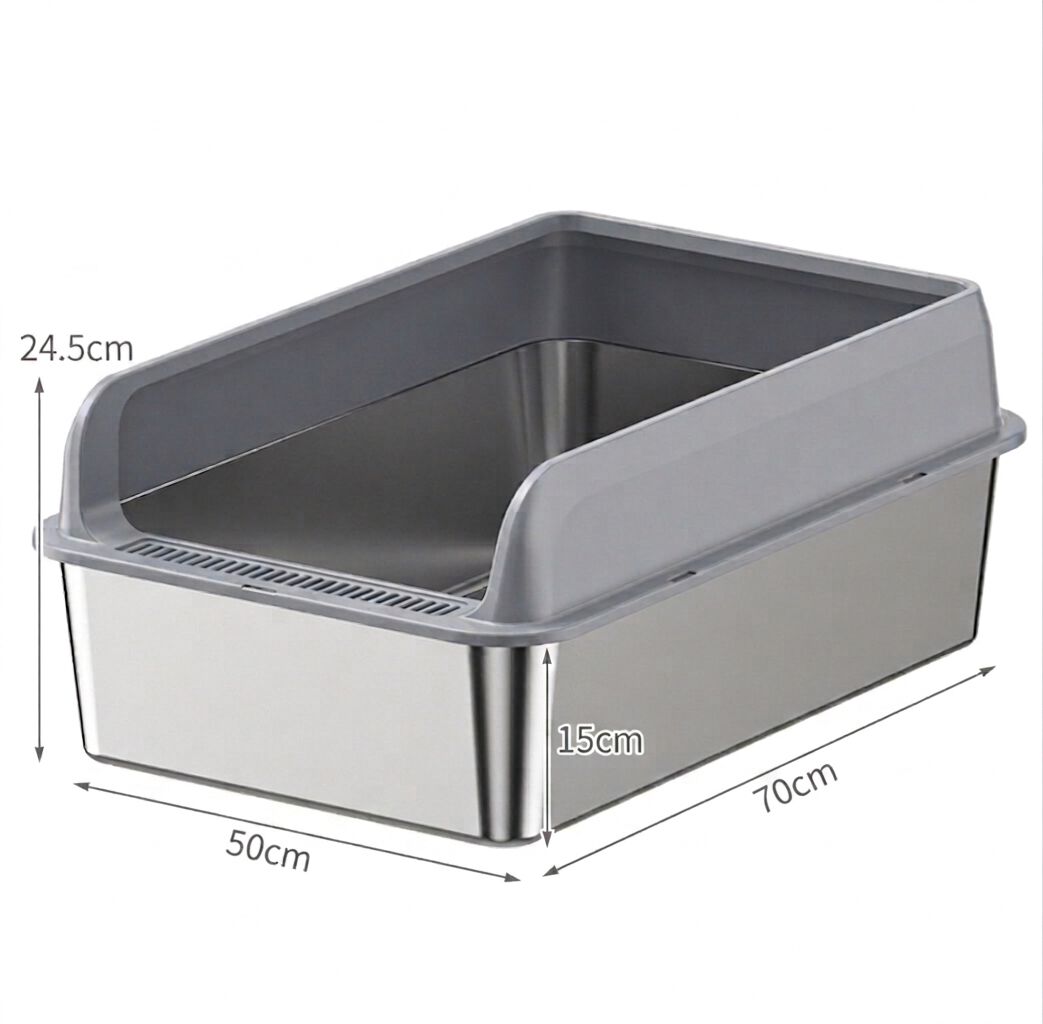 FreshPaw Arenero Grande de Acero Inoxidable para Gatos 70 &times; 50 &times; 29,5 cm, Entrada por el Lado Corto, Bandeja Higi&eacute;nica Antisalpicaduras para Gatos Grandes, con Pala y Arena de Tofu FUKUMARU 2,7 kg de Regalo, , large Imagen numero 2