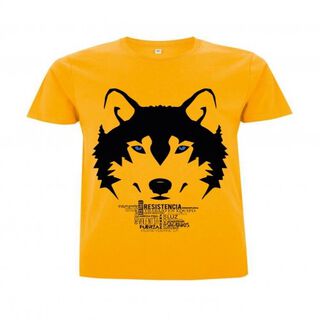 Animal totem camiseta manga corta algodón lobo amarillo para hombres