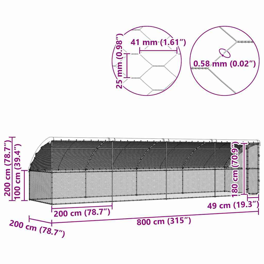 vidaXL Jaula para pollos Plateado 400 x 200 x 198.5 cm thumbnail