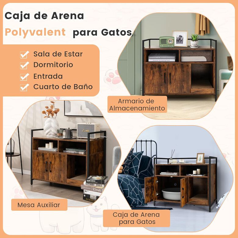 COSTWAY Caja de Arena de Madera con Estante y 2 Compartimentos para gatos thumbnail