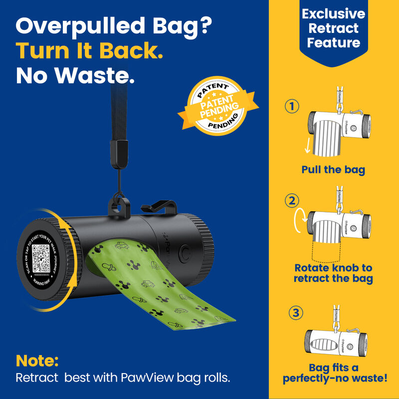PawView Dispensador 2 en 1 de Bolsas para Perros con Linterna LED Recargable USB-C, Clip Manos Libres, Sistema Retr&aacute;ctil y 4 Rollos, , large Imagen numero 3