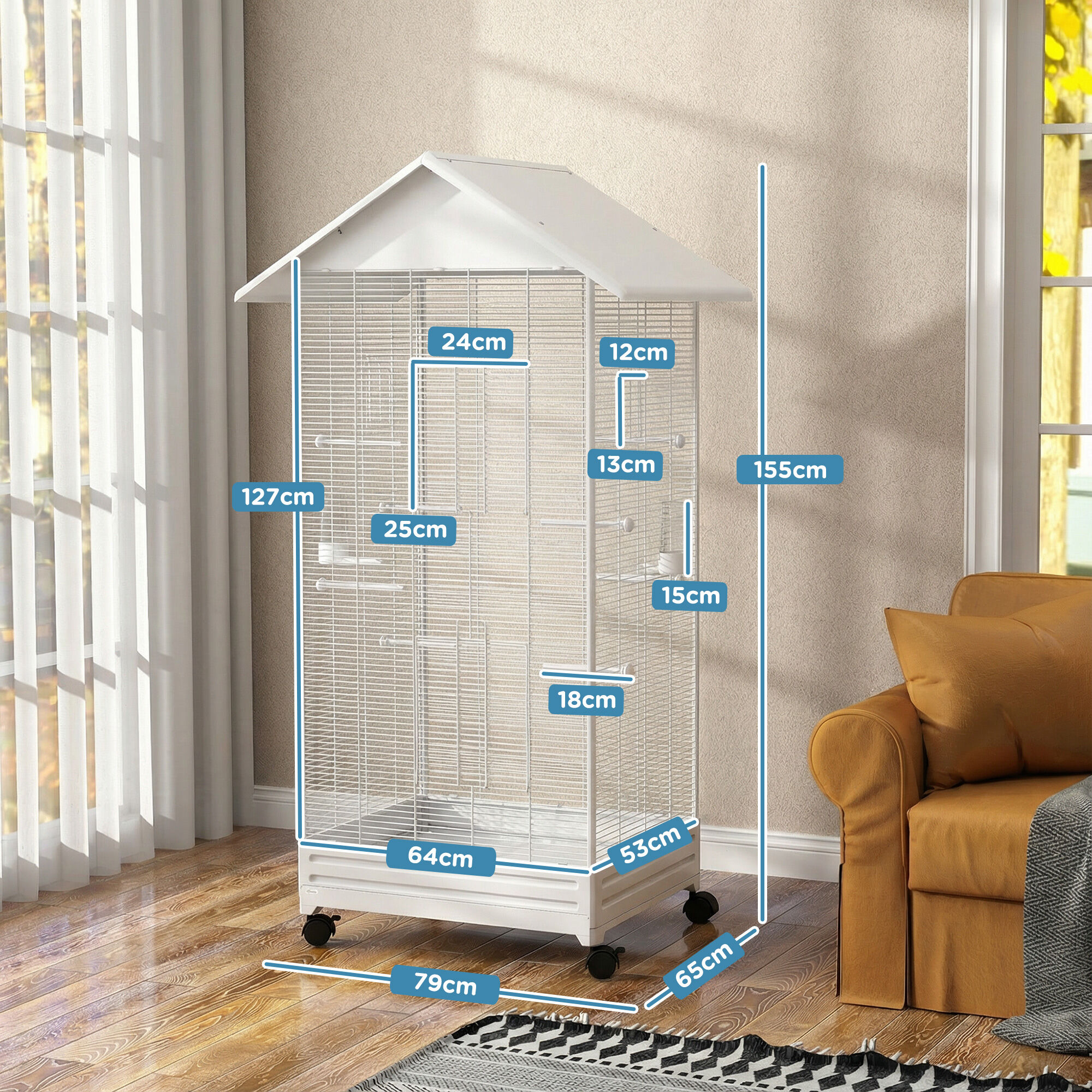 PawHut Jaula para P&aacute;jaros Blanco, , large Imagen numero 3