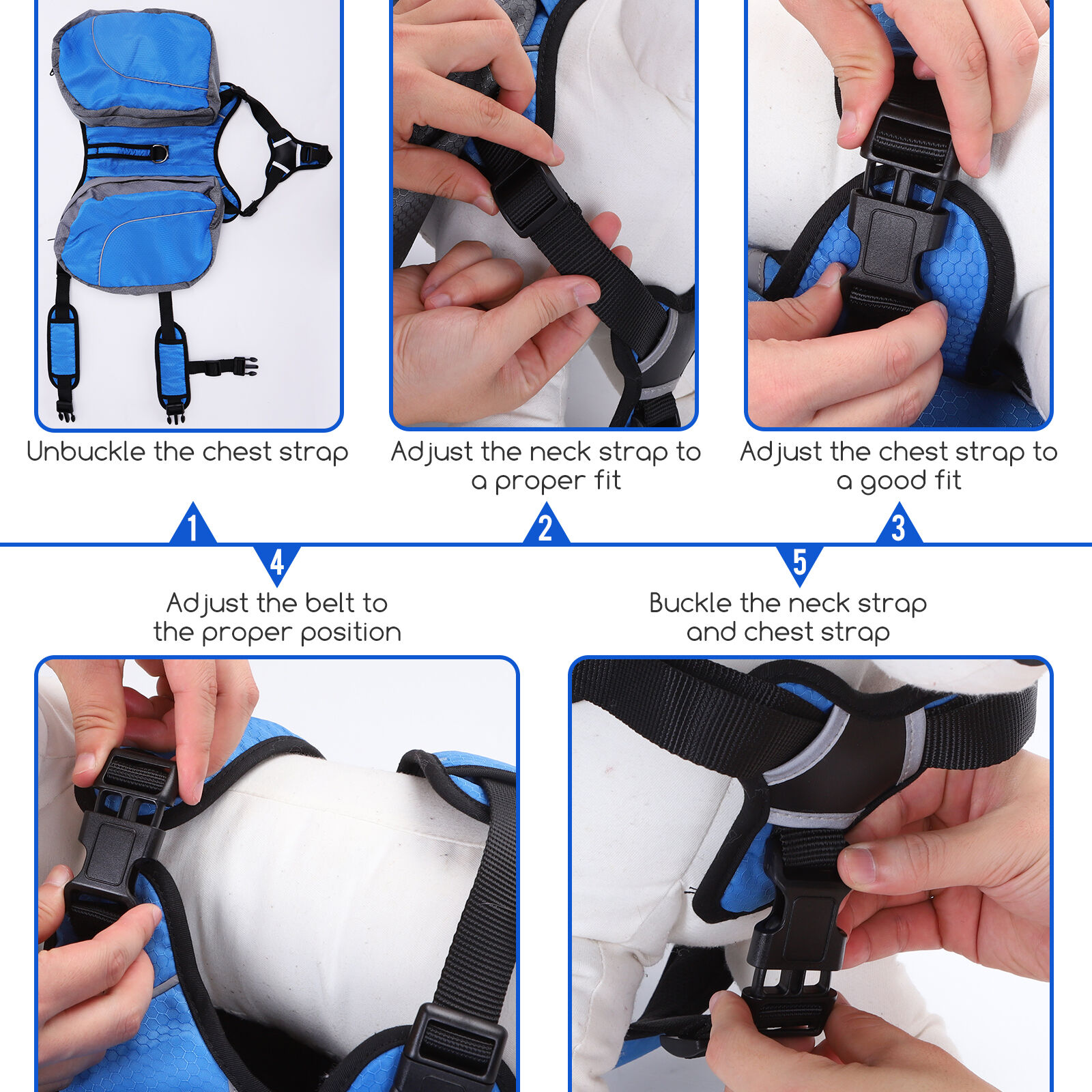 Nobleza - Mochila Arn&eacute;s Chaleco para Perro, Alforja Bolsa de Hombro Ajustable, Bolsa Sill&oacute;n para Excursionismo, Senderismo y Camping con Tira Reflectante para Mascota, Azul - XL, , large Imagen numero 3