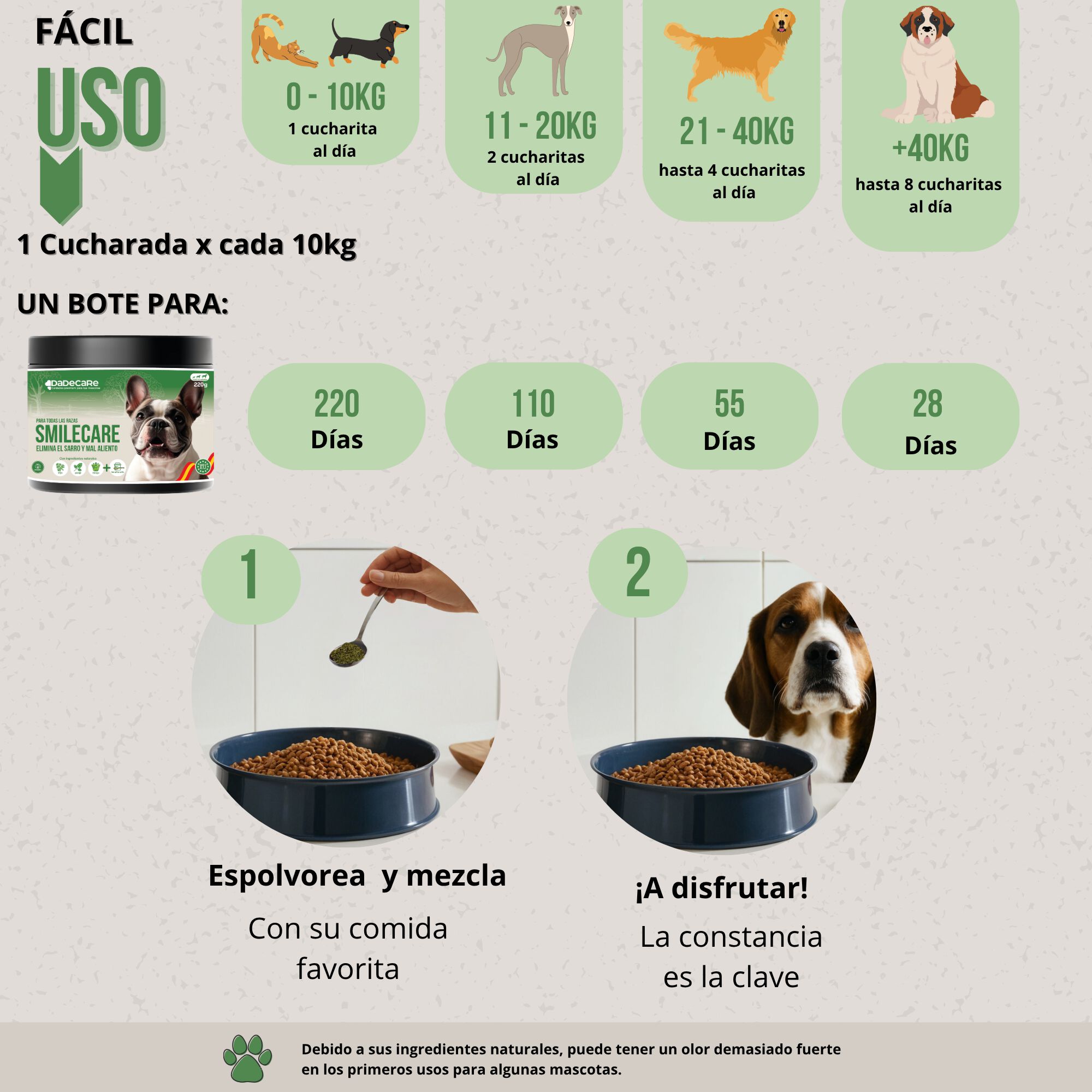 Smilecare – Polvo para el mal aliento 220 g con Alga Kelp – Opción Natural a la Pasta Dental para Perros y Gatos. Refresca el aliento, ayuda a disminuir el sarro y contribuye a la prevención de problemas bucales – Sin necesidad de cepillado diario. thumbnail