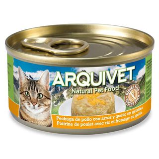Comida húmeda Arquivet para gatos sabor pechuga de pollo y arroz con queso
