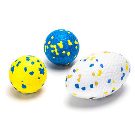 Nobleza Pack de 3 Juguetes para Perros &ndash; 2 Pelotas y 1 Bal&oacute;n de Rugby Indestructibles de Goma E-TPU, Juguete Interactivo Flotante y Limpiadientes para Perros Peque&ntilde;os, Medianos y Grandes