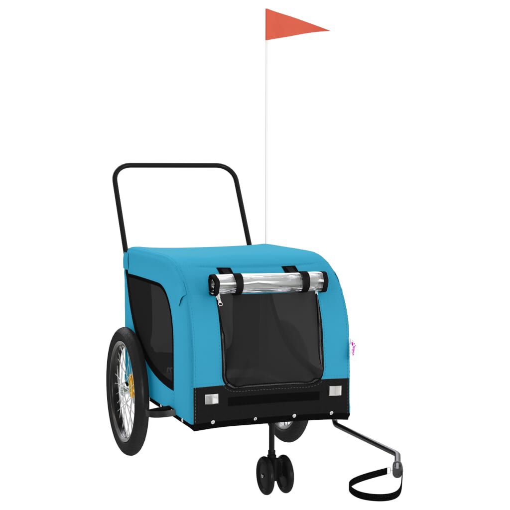 vidaXL Remolque de bicicleta mascotas hierro tela Oxford azul negro, , large Imagen numero 2