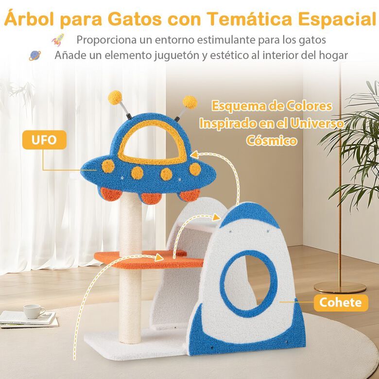COSTWAY Árbol para Gatos de 4 Niveles con Perchero en Forma de OVNI para Gatos thumbnail