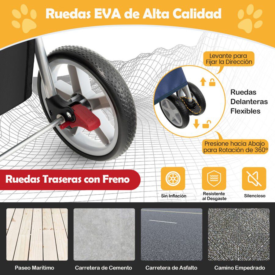 COSTWAY Cochecito Plegable para Mascotas de 4 Ruedas Azul para Gatos y Perros thumbnail