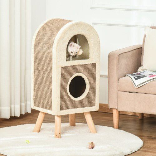 PawHut &Aacute;rbol rascador para gatos cueva de sisal  color Caf&eacute;, , large Imagen numero 2
