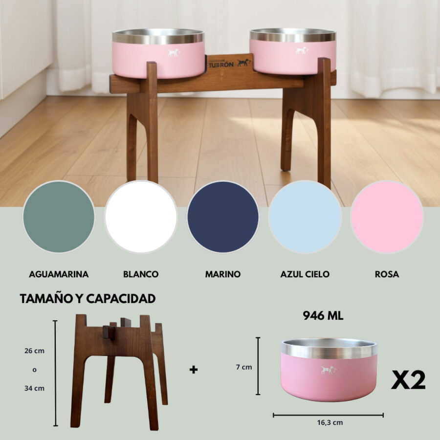 Comedero Alto Doble para Perros y Gatos | Dise&ntilde;o Ergon&oacute;mico, 2 Alturas Disponibles, Antideslizante y Varios Colores - La Casa de Turr&oacute;n, , large Imagen numero 3