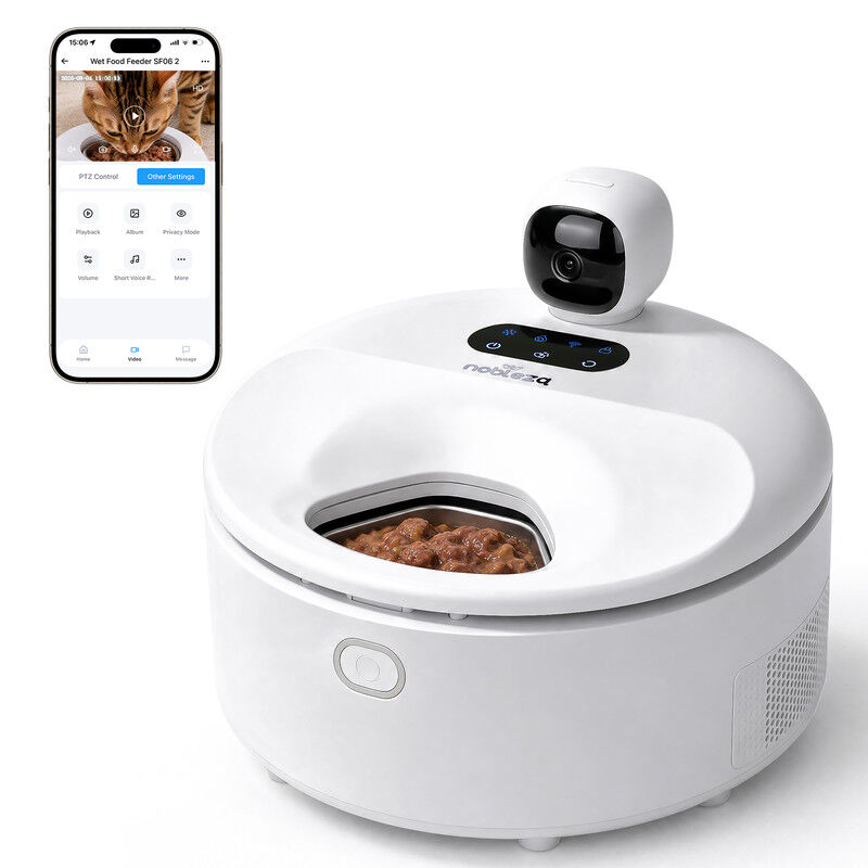 Nobleza Comedero Autom&aacute;tico para Gatos y Perros con C&aacute;mara HD (5 Cuencos) - Dispensador de Comida H&uacute;meda y Seca con Refrigeraci&oacute;n de 3 D&iacute;as, Control por App, Bol de Acero Inoxidable Lavable y Sensor Anti-Atascamiento, , large Imagen numero 1