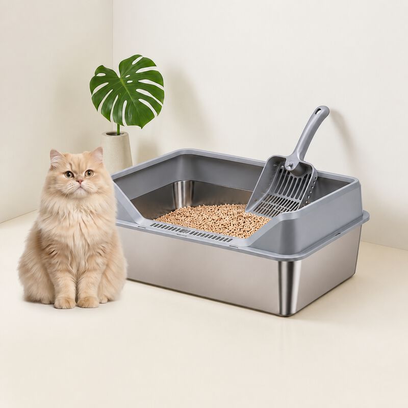 FreshPaw Arenero Grande de Acero Inoxidable para Gatos 60 &times; 40 &times; 25 cm, Bandeja Higi&eacute;nica Antisalpicaduras para Gatos Grandes, con Pala, , large Imagen numero 5