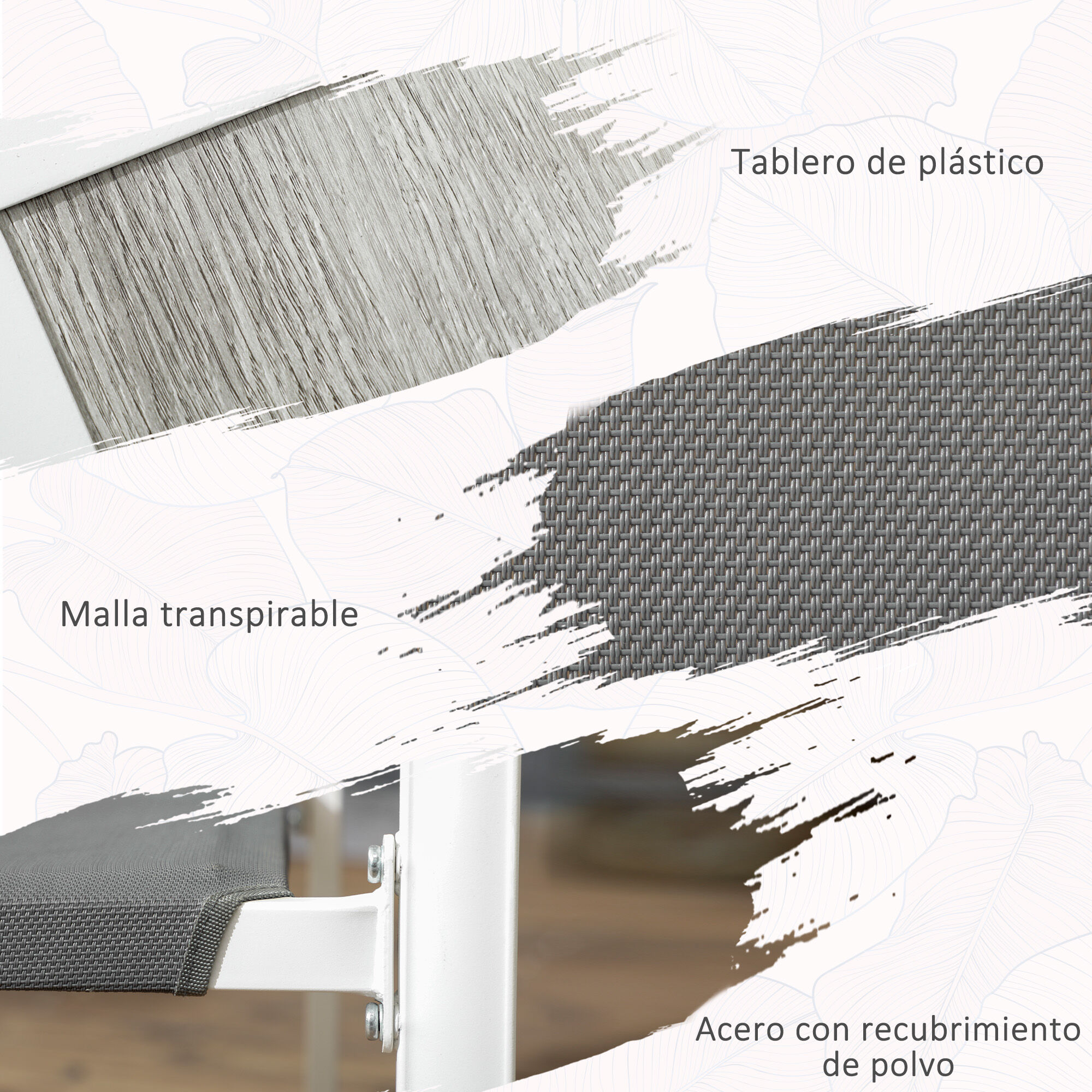 Outsunny Conjunto de Comedor de Exterior Juego de Comedor de Jard&iacute;n de 7 Piezas con 1 Mesa y 6 Sillas Apilables Estilo Moderno para Terraza Patio Blanco y Gris, , large Imagen numero 5