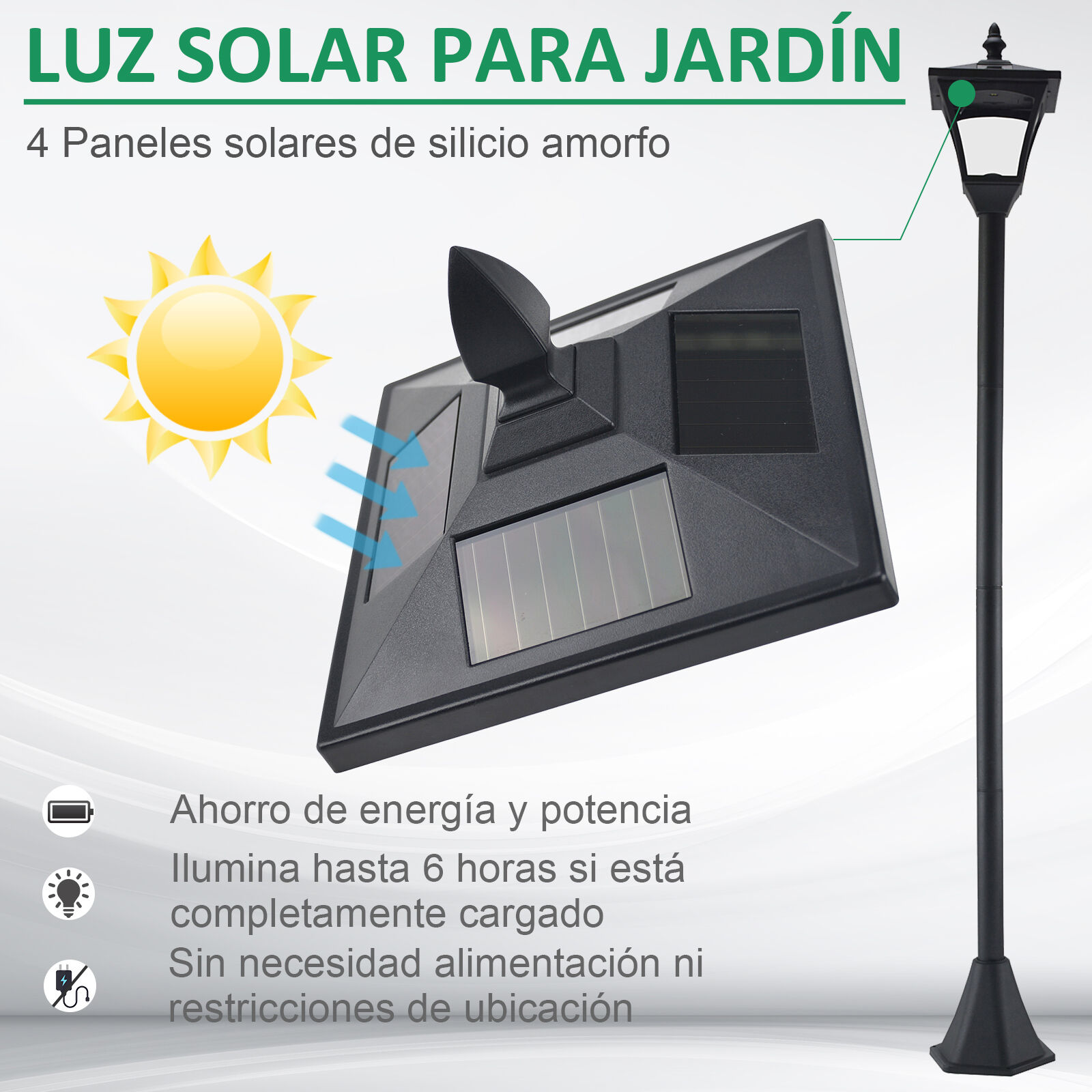 Outsunny Farola Solar Negro thumbnail