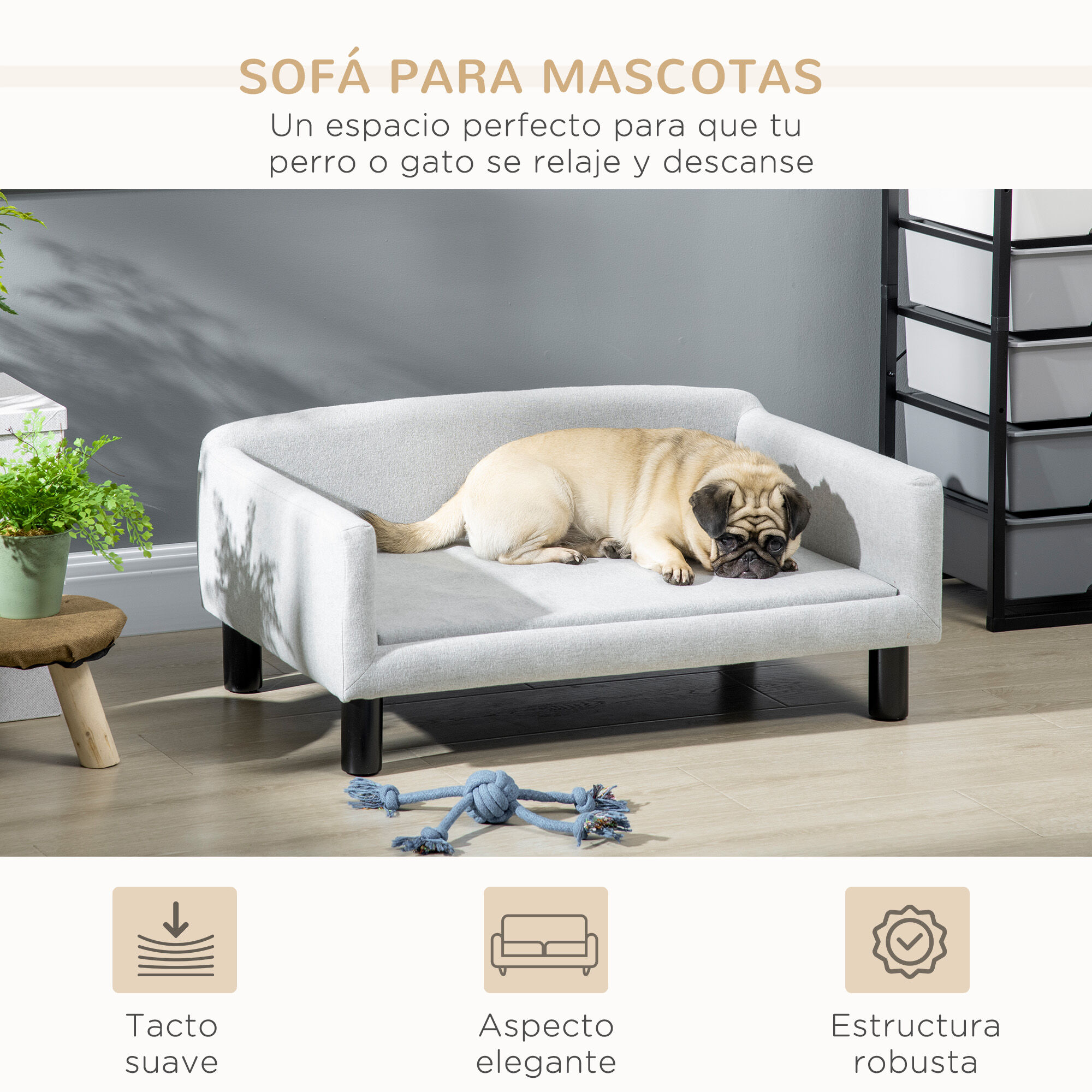 PawHut Sof&aacute; para Perros Medianos Cama Elevada para Perros con Patas de Madera Cama para Mascotas Carga 20 kg 82x54x36 cm Gris, , large Imagen numero 4