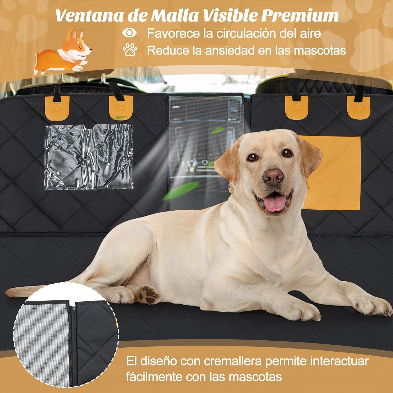 COSTWAY Cubierta de Asiento de Coche para Perros Peque&ntilde;os y Medianos, Cubierta para Asiento Trasero con Ventana de Malla, Cintur&oacute;n/Almohadilla, Funda de Asiento para Coche (135 x 46 x 55 cm), , large Imagen numero 3